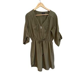 Justify | Cinched Zip Front Tunic Dress | Olive Utility Style | Size L